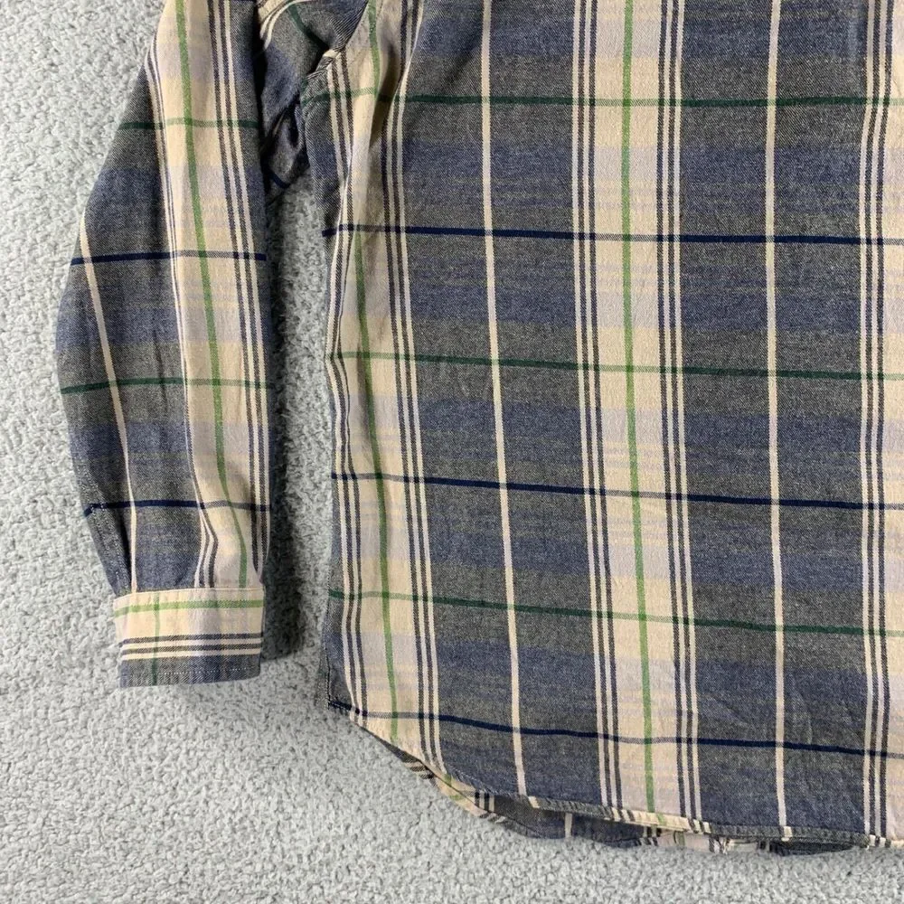 J. Crew Shirt Mens Large Beige Black Flannel Plaid‎ Button Up Midweight Pockets